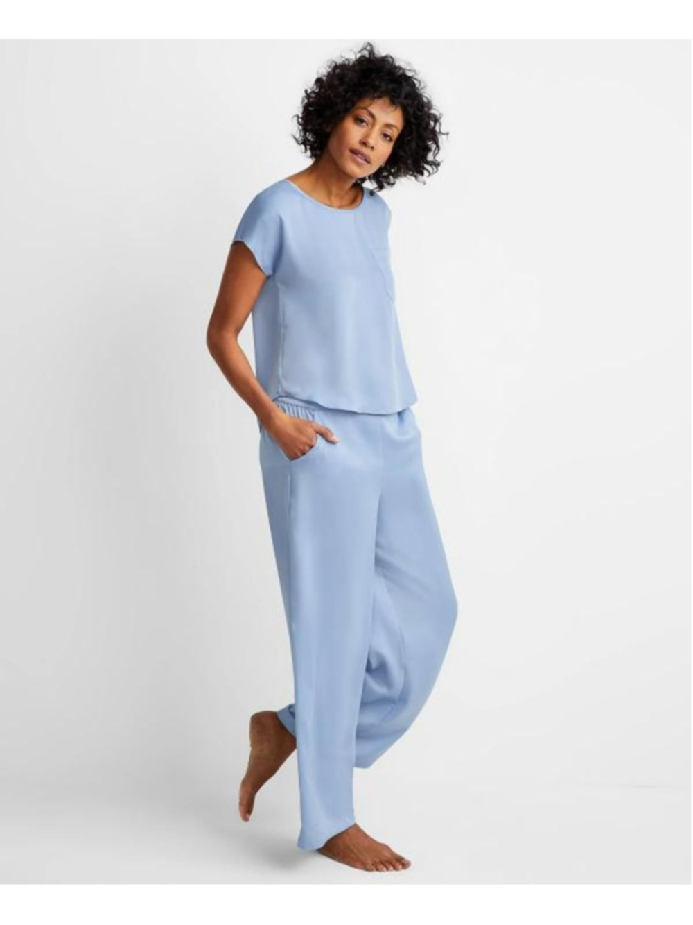 State of Day Size Medium Blue 2-Pc. Crepe de Chine Short-Sleeve Pajama Set NWT